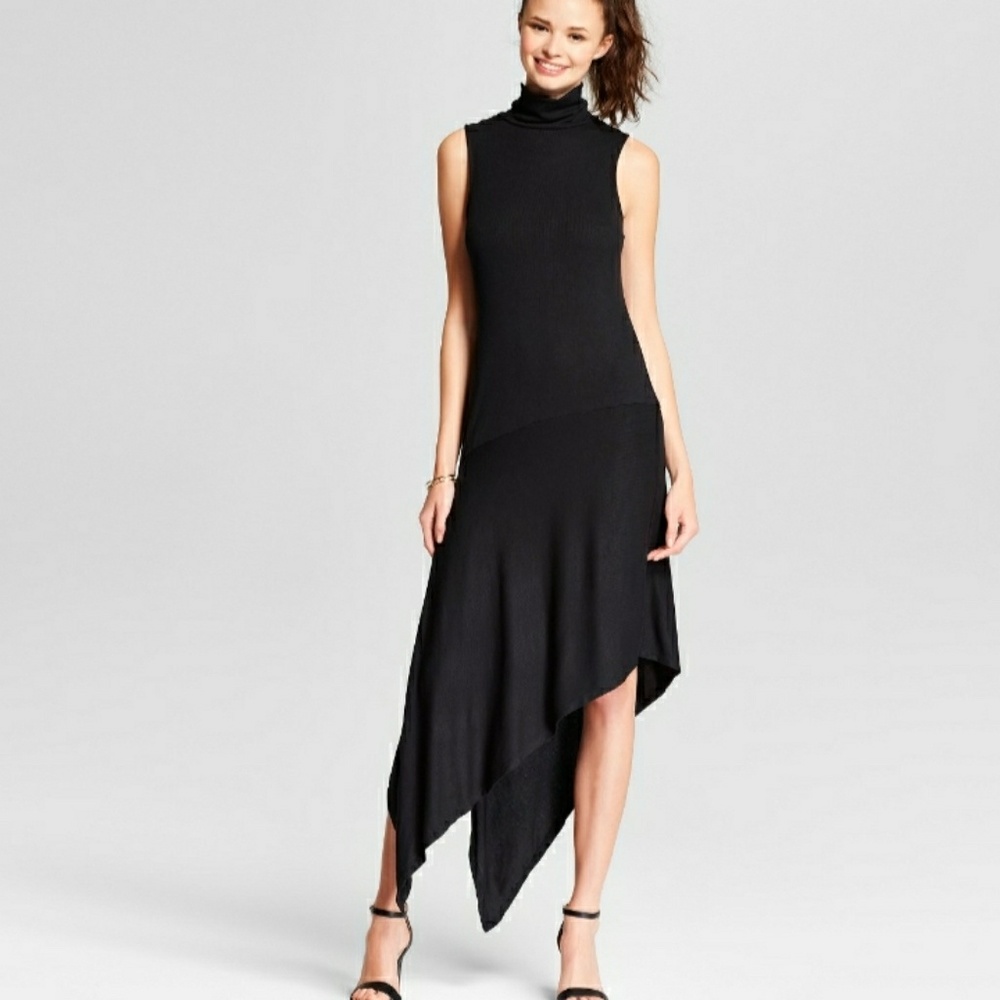 Black High Low Dress Sleeveless Turtleneck